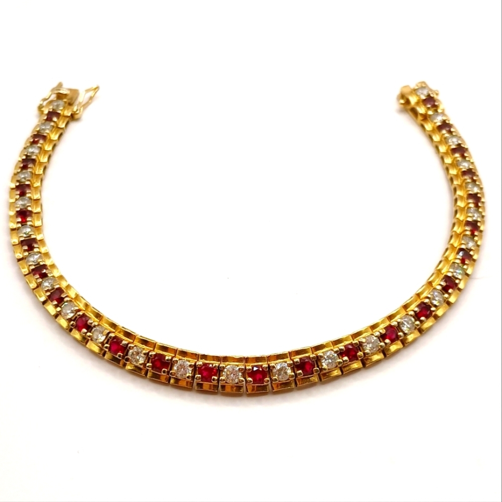 Beautiful Gold Toned 925 Sterling Silver Red & White CZ Bracelet 8"